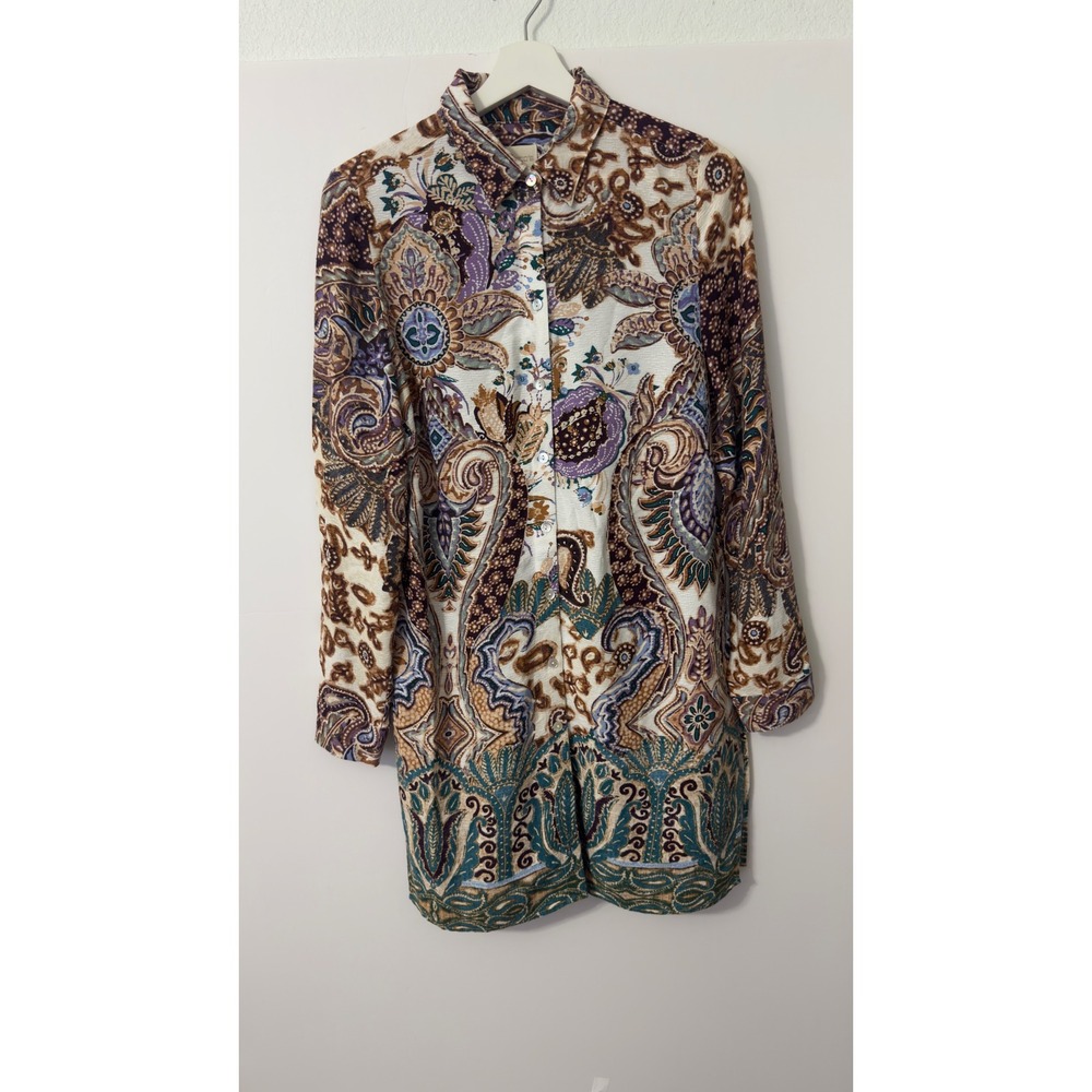 Chico's Paisley Tunic Top Womens 00 XS Multi Color Rayon Boho Eclectic Maximal